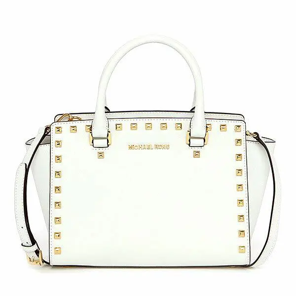 Michael Kors Selma Studded Saffiano Leather Medium White Handbag 30T3GSMS2L