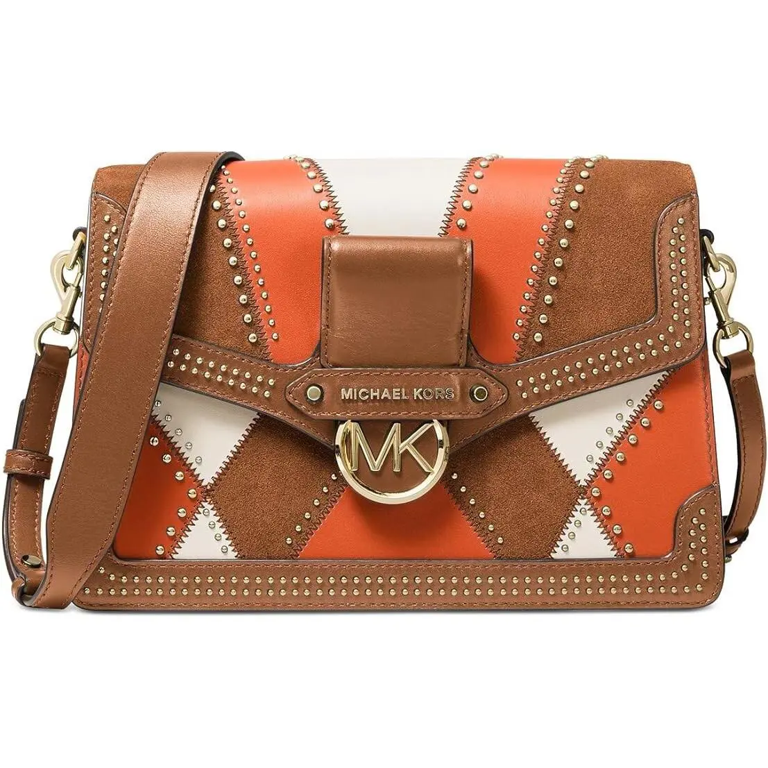 Michael Kors Women`s Jessie Large Flap Leather Shoulder Bag Lugg Multi - Handle/Strap: Brown, Hardware: Gold, Exterior: Multicolor