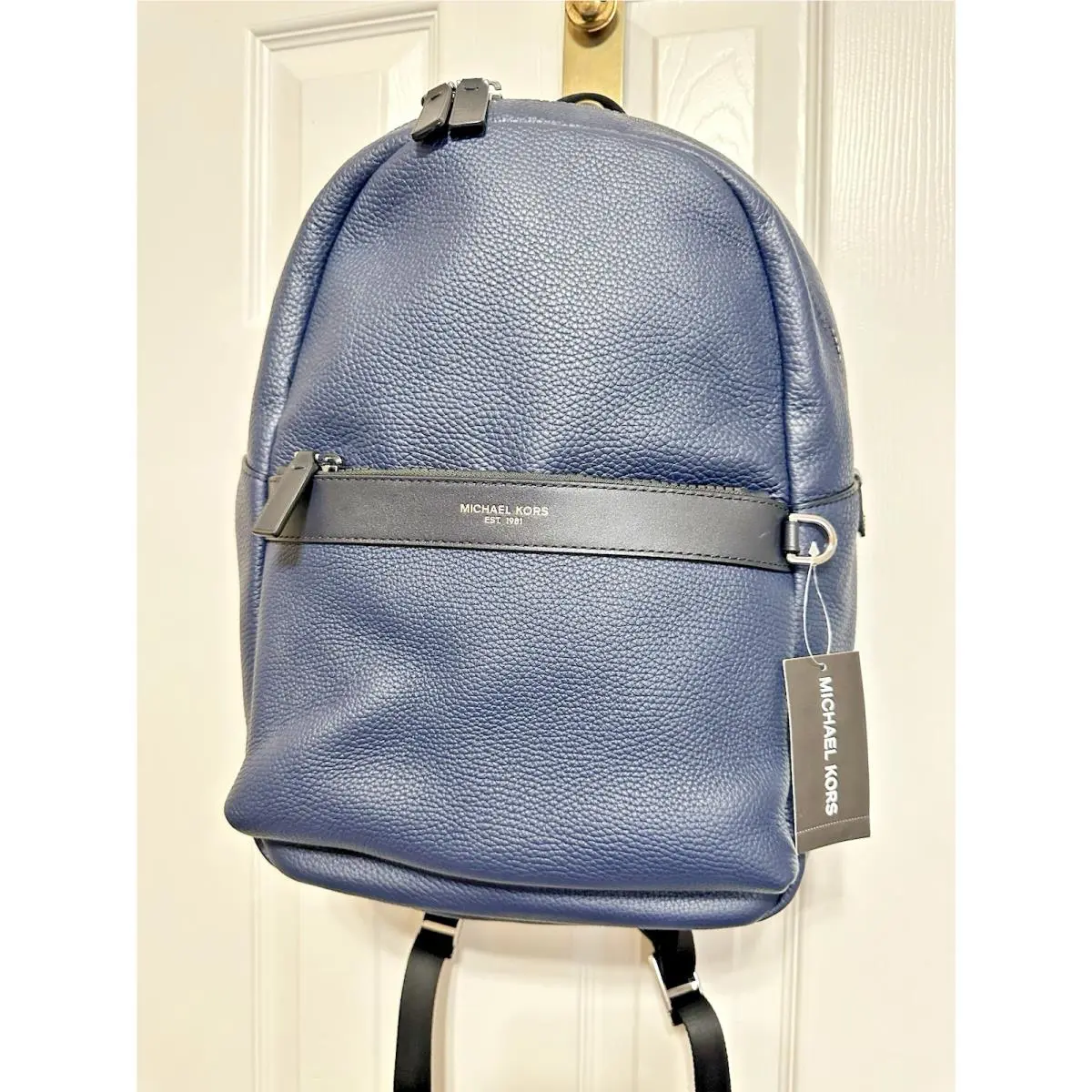 Michael Kors Men`s Greyson Blue Black Pebble Leather Business Backpack