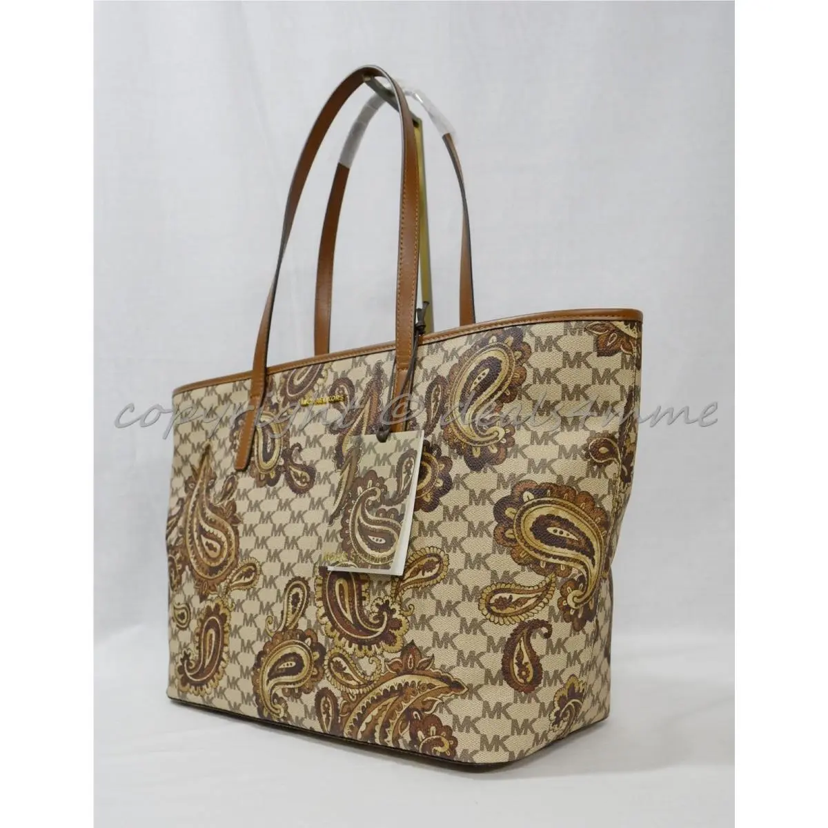 Michael Kors Studio Paisley Emry Large Top Zip Tote in Luggage Brown
