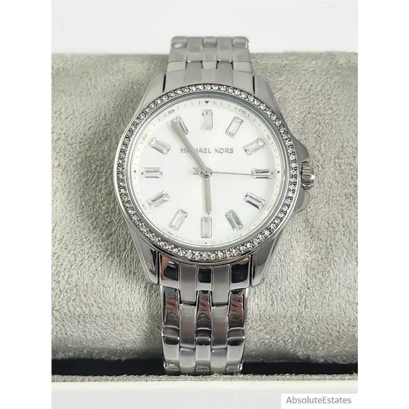 Silver Pilot White Crystal Stainless Steel Watch MK7379 + Box by Michael Kors