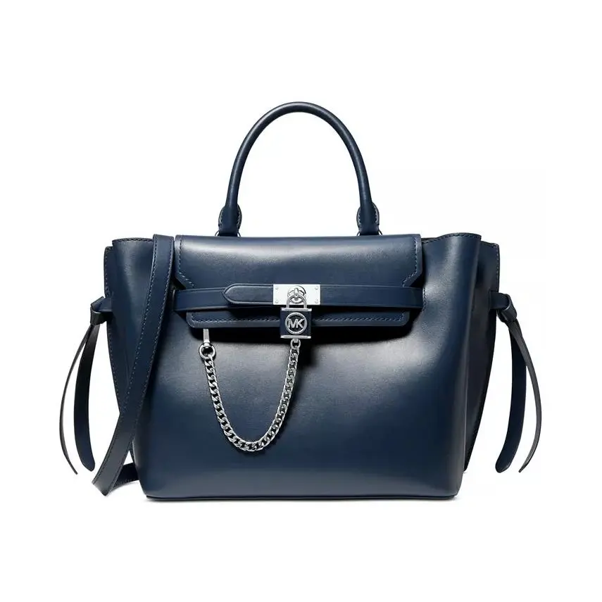 Michael Kors Hamilton Legacy Small Leather Belted Satchel Rare Navy/silver