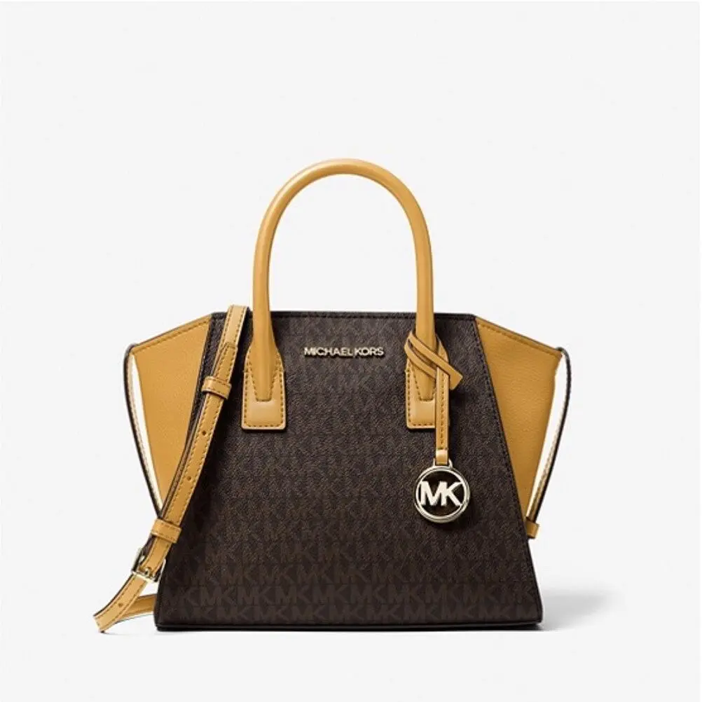 Michael Kors Avril Small Logo Top-zip Satchel Marigold Brown/acron