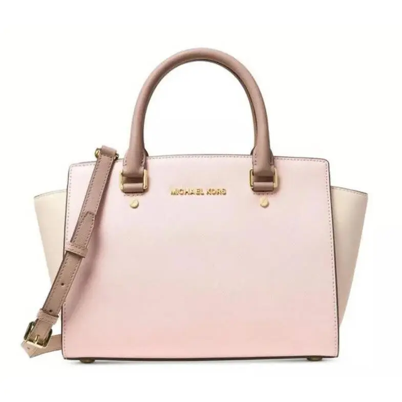 Michael Kors Selma Saffiano Leather Color Block Ecru Fawn Pink Bag