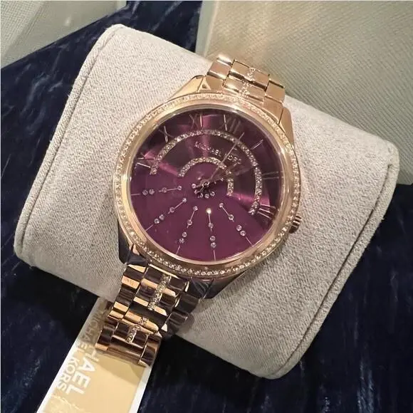 MK3722 Lauryn Rose Gold Stainless Steel Purple Dial Wrist Watch by Michael Kors