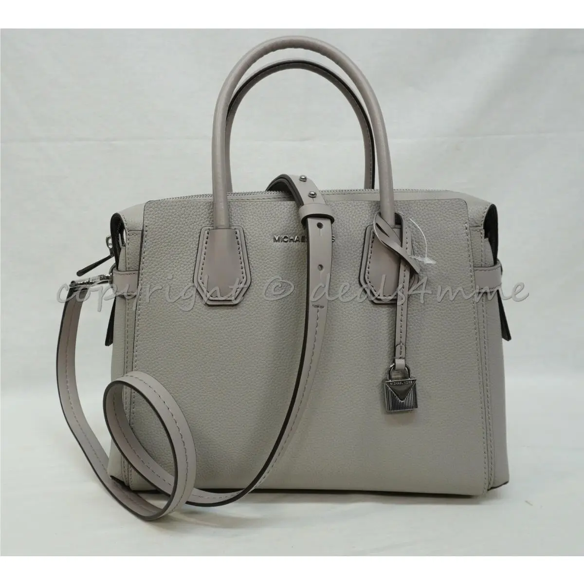 30T9SM9S2L Mercer Belted Medium Leather Satchel/shoulder Bag Grey by Michael Kors