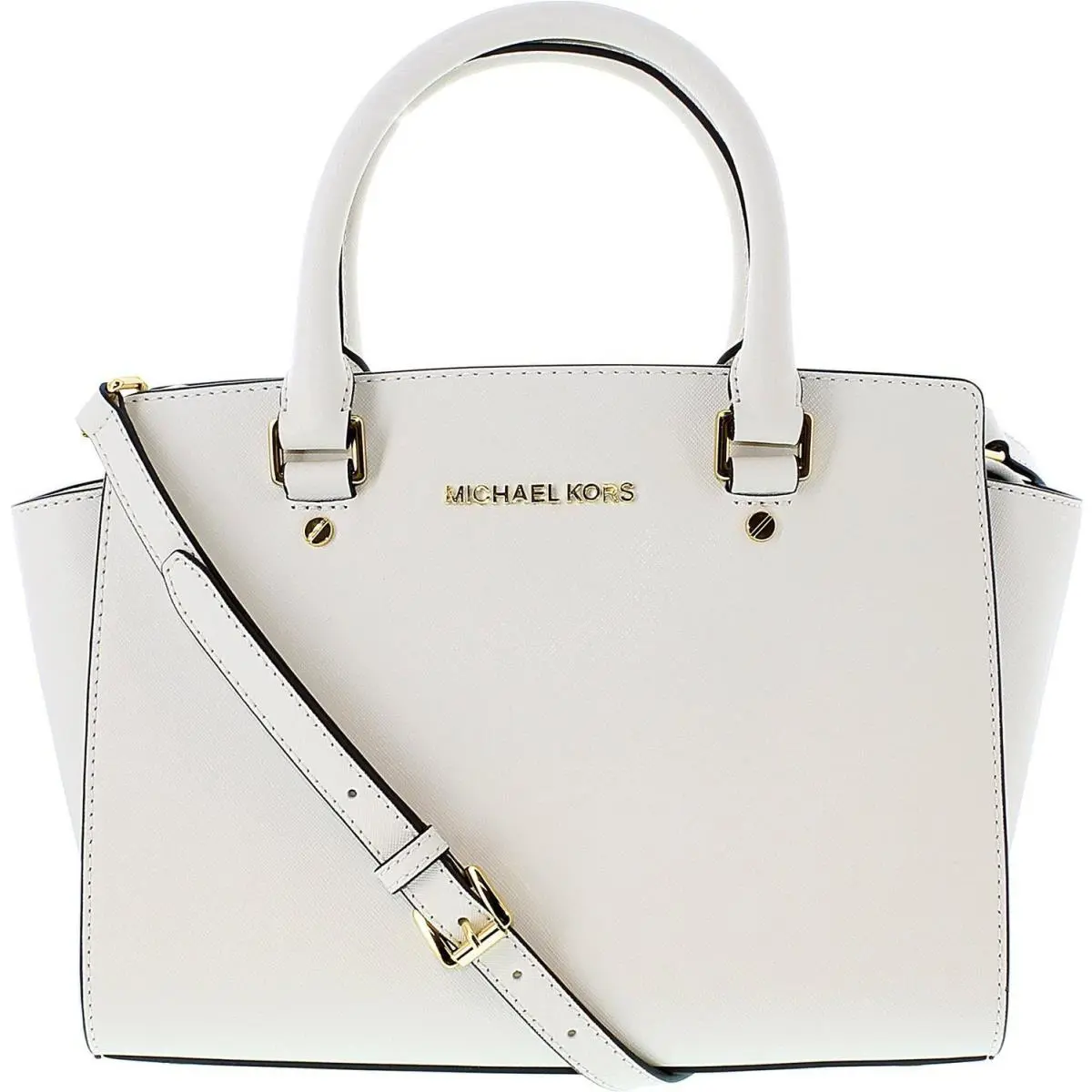 Michael Kors Selma Saffiano Leather Medium Top Zip Satchel Bag Optic White - Exterior: White
