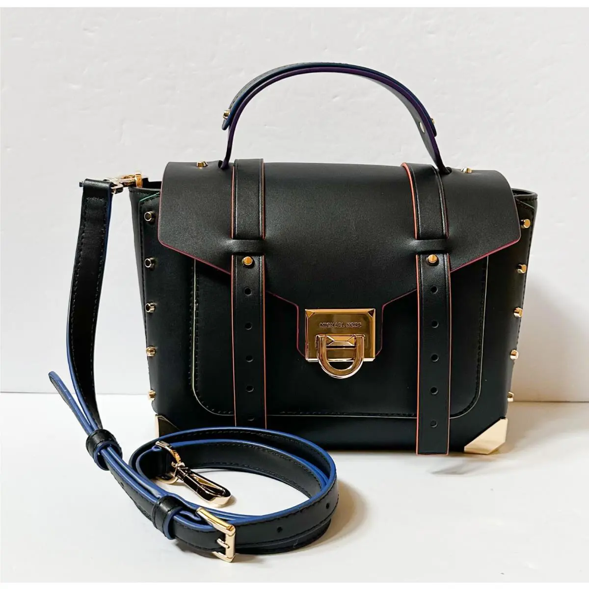 Michael Kors Manhattan Medium School Satchel Shoulder Crossbody Bag Black