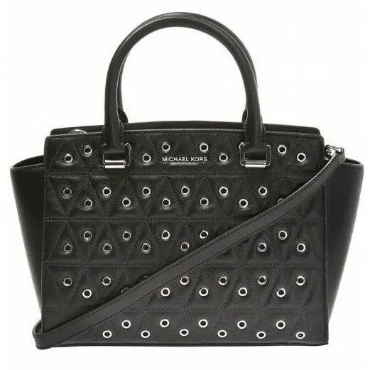 Mchael Kors Selma Black Grommet Quilted Leather Crossbody Satchel Bag