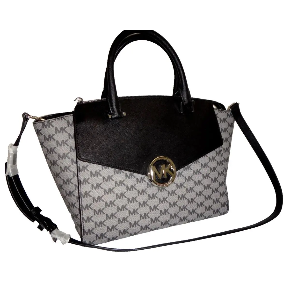 Michael Kors Women`s MK Signature Hudson Gray Black Large Satchel Bag 38H7XHUS3V