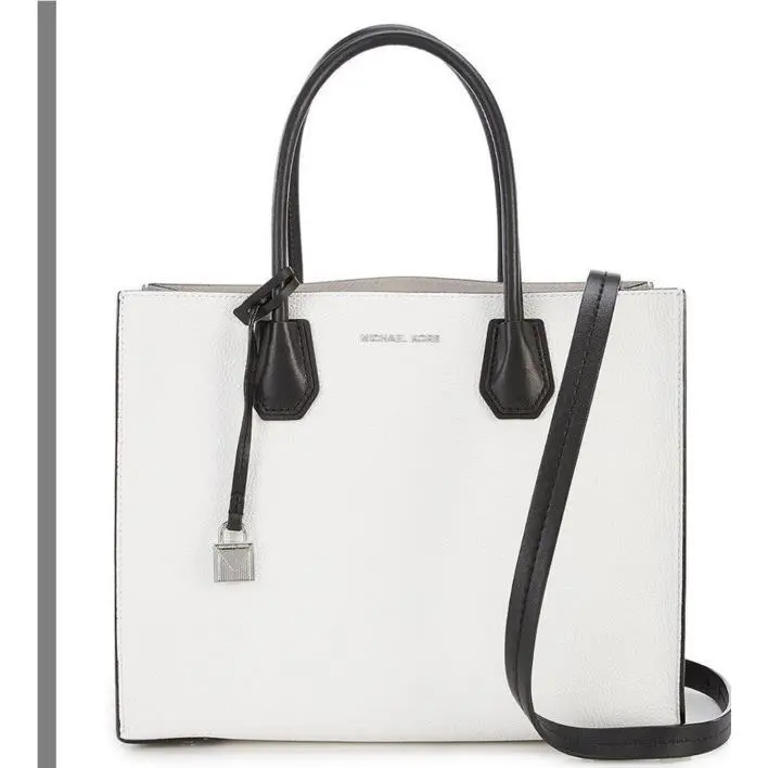 Michael Kors Studio Mercer Large Convertible Tote Handbag White Black Grey Sides - Handle/Strap: Gray, Hardware: Silver, Lining: Gray