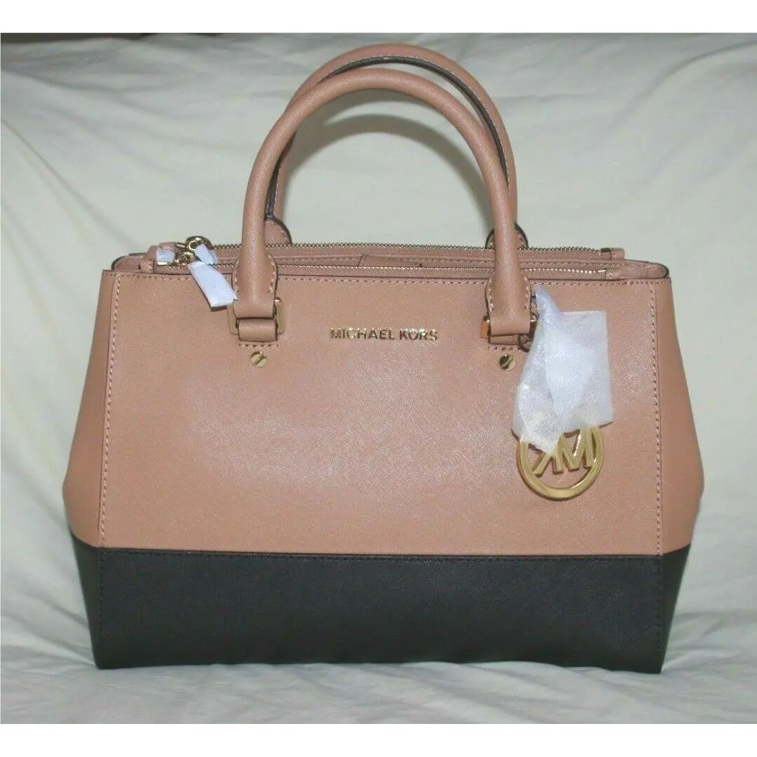 Michael Kors Sutton Medium Purse Colorblock Suntan/black Satchel