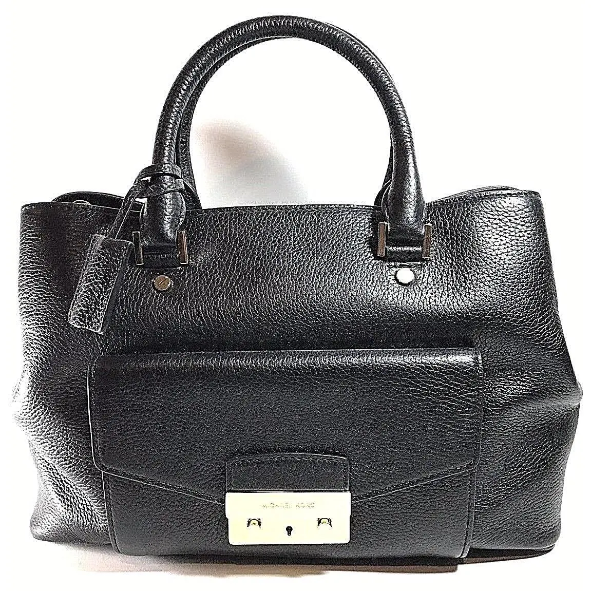 Leather Large Haley Satchel Bag Black by Michael Kors