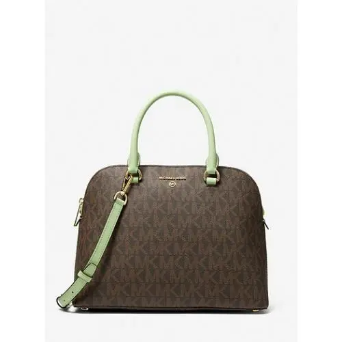 Michael Kors Cindy Large Dome Satchel MK Logo Brown/aloe