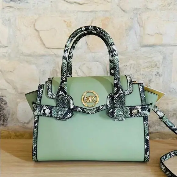Michael Kors Carmen Medium Flap Satchel Shoulder Bag MK Light Sage