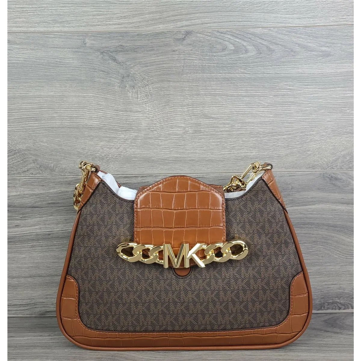 Michael Kors Shoulder Bag Medium Hally Convertible Handbag Chestnut Brown