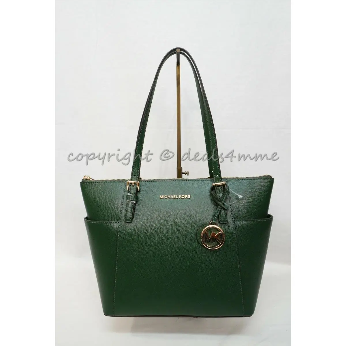 Michael Kors 30F2GTTT8L East West Top Zip Leather Tote in Moss Green
