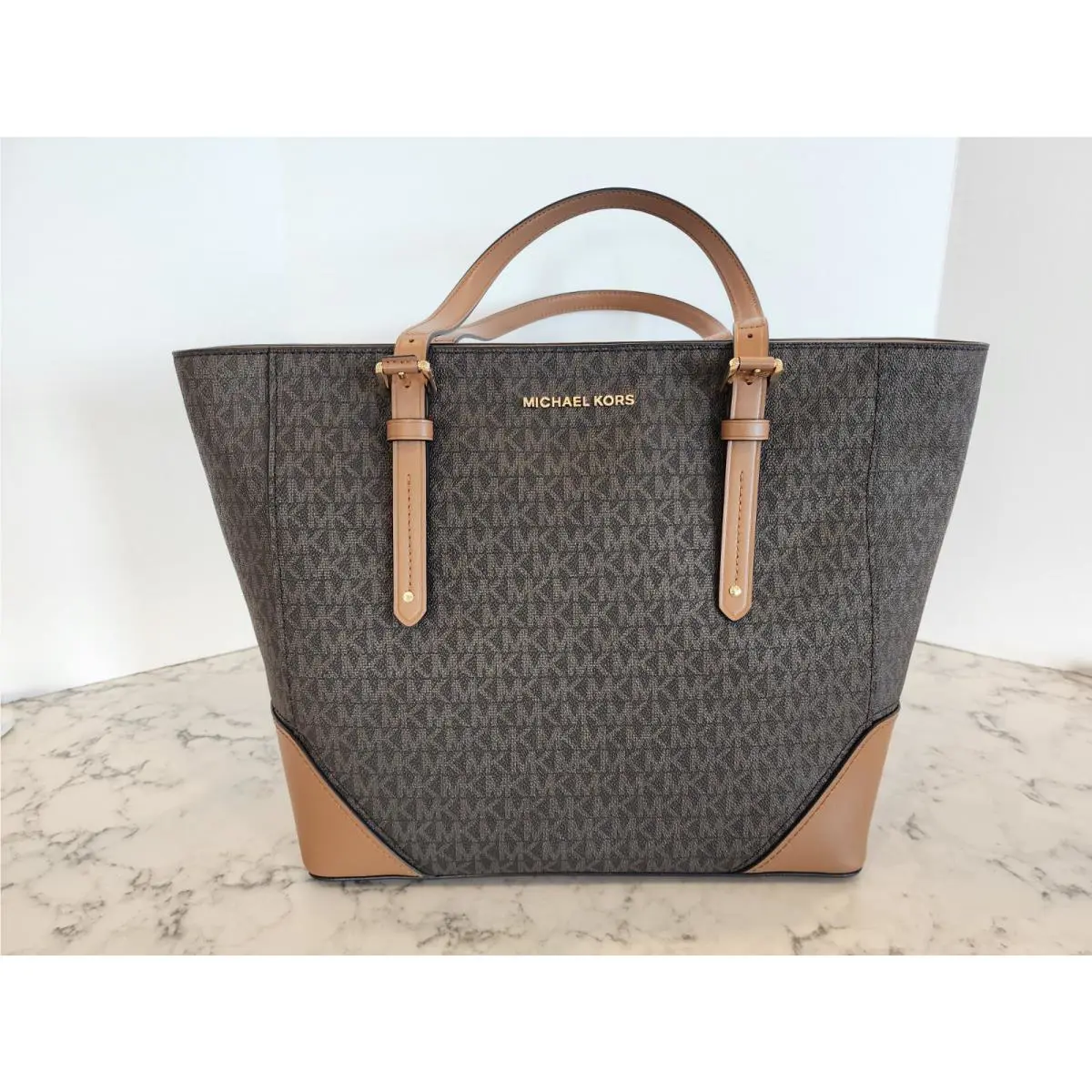 Michael Kors Aria Large Logo Top Zip Tote Brown/acorn
