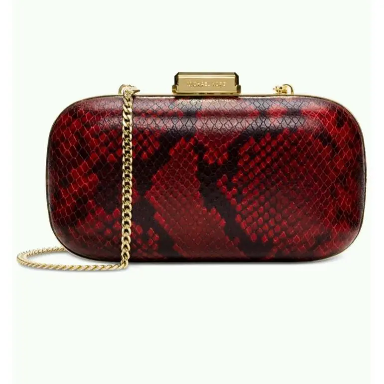 Michael Kors Elsie Red Dome Clutch Embossed Leather