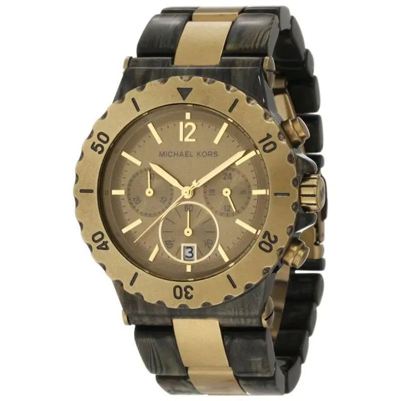 Michael Kors Brass Gold Bronze Brown Acrylic Chronograph Dylan Watch MK5597 - Dial: Brown, Band: Brown