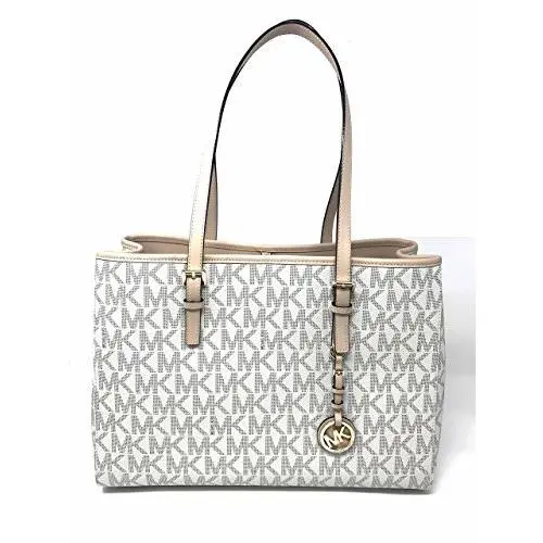Michael Kors Jet Set Travel Vanilla Pvc Large EW Tote Shoulder Bag Gold