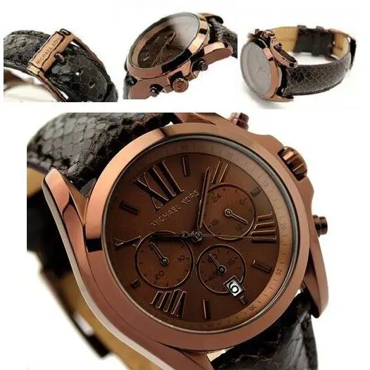 Michael Kors Bradshaw Espresso Brown Leather Roman Number WATCH-MK5552