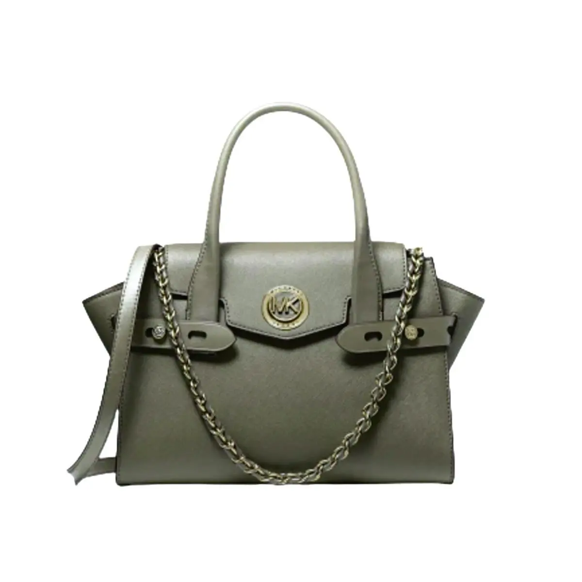 Michael Kors Carmen Small Flap Belted Leather Satchel Army Green