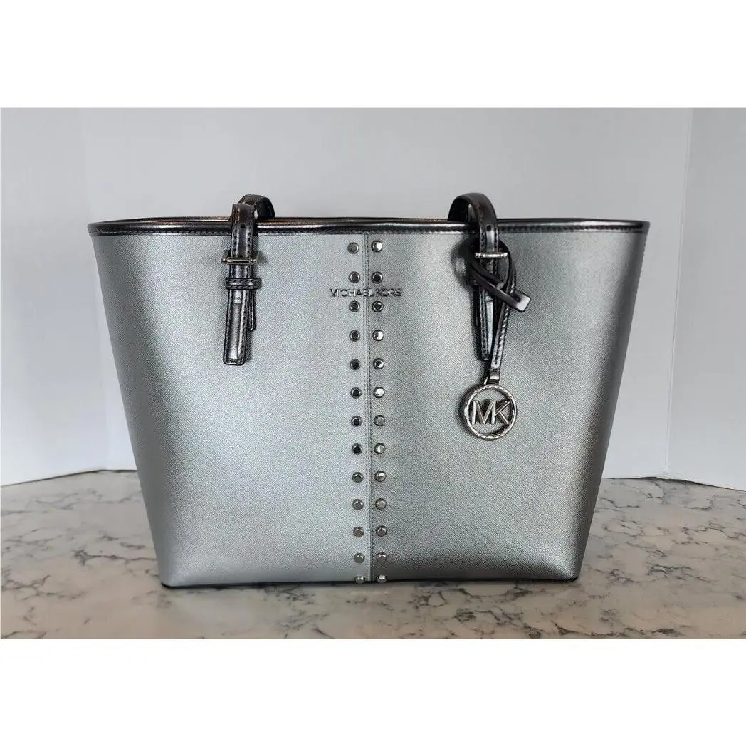 Jet Set Medium Carryall Tote Metallic Silver Multi by Michael Kors
