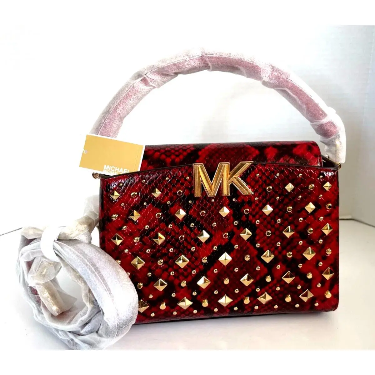 Michael Kors Karlie Small X-body Studded Snake Embossed Leather