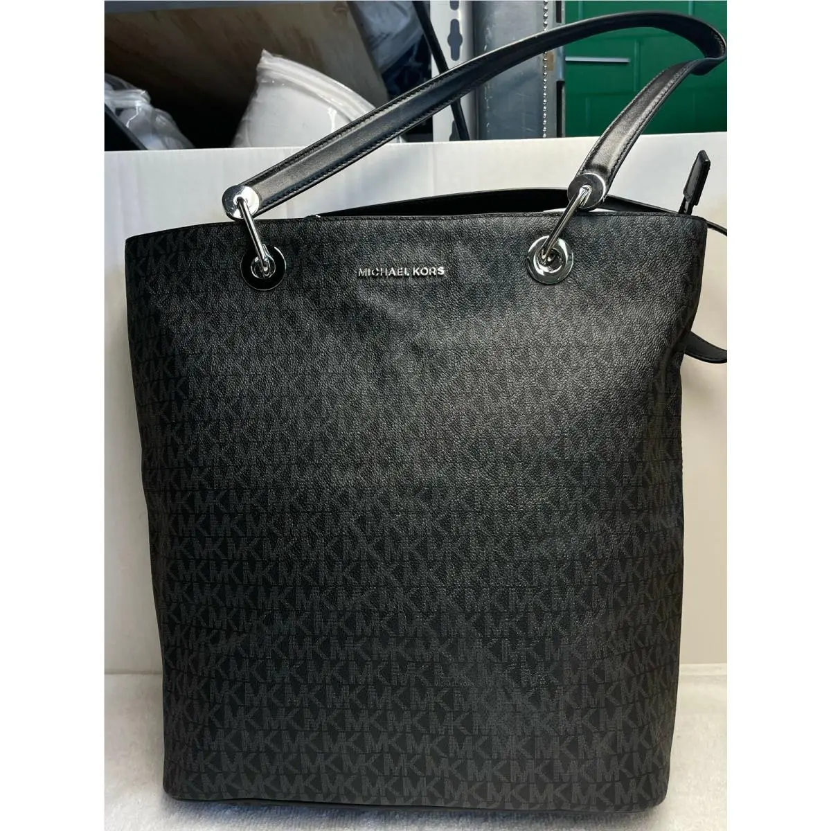 Signature Raven Large North South Top Zip Tote by Michael Kors