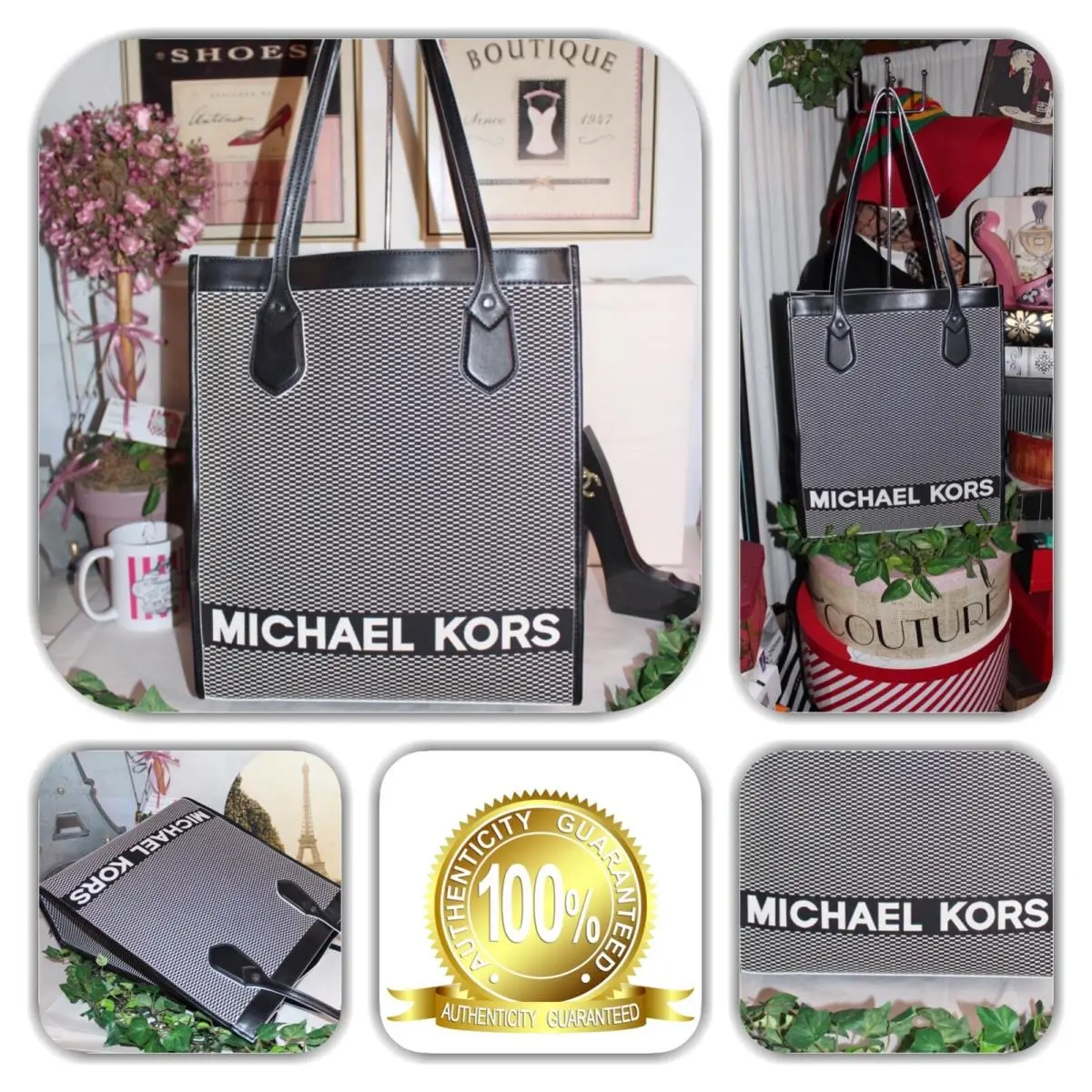 Regal Michael Kors Black and White MK Logo Tote