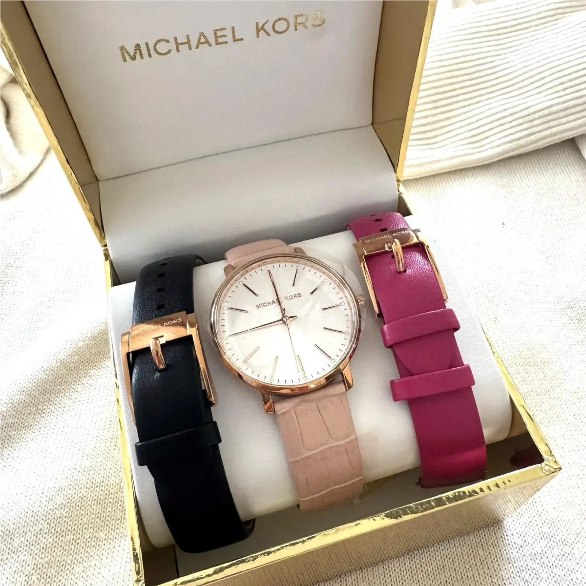 Women`s Pyper Three-hand Multi-color Leather Watch Set MK2775 by Michael Kors