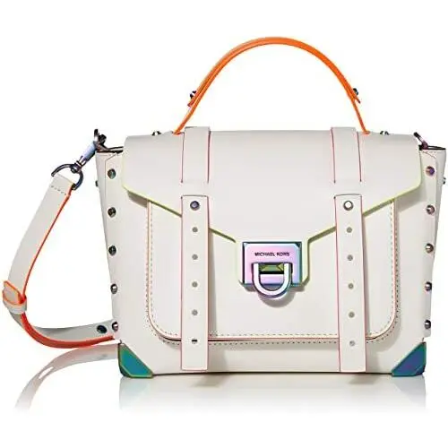 Michael Kors Manhattan White Neon Crossbody School Satchel Bag Gift Box