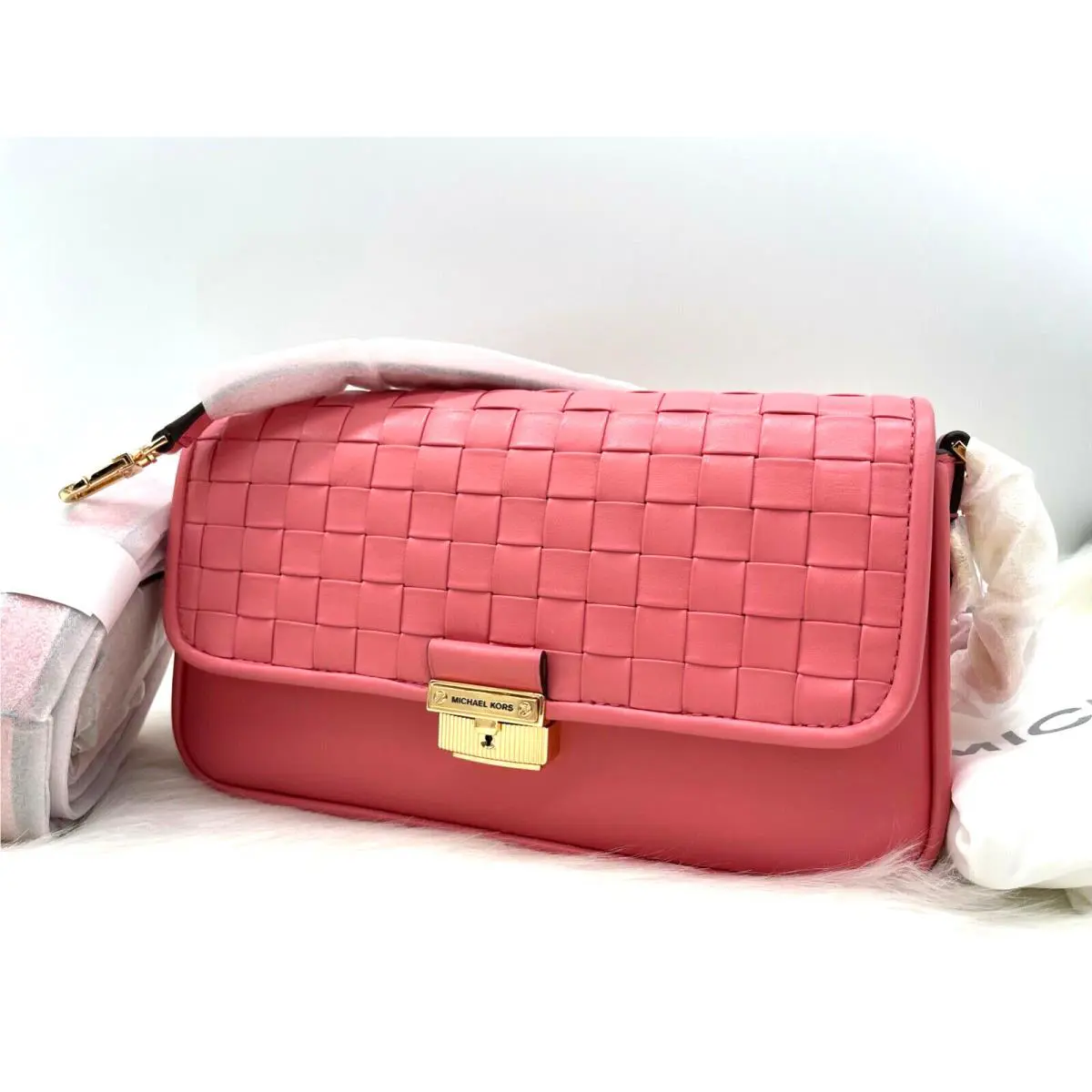 Kors Bradshaw Small Woven Leather Shoulder Bag