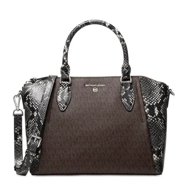 Michael Kors Sienna Medium Satchel Black Snake Bag Handbag