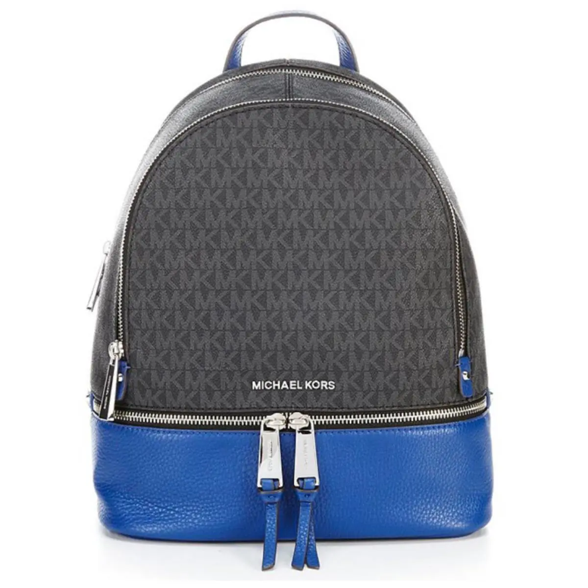 Michael Kors Rhea MK Signature MD Backpack Bag Black Sapphire Blue 30H9SEZB6B