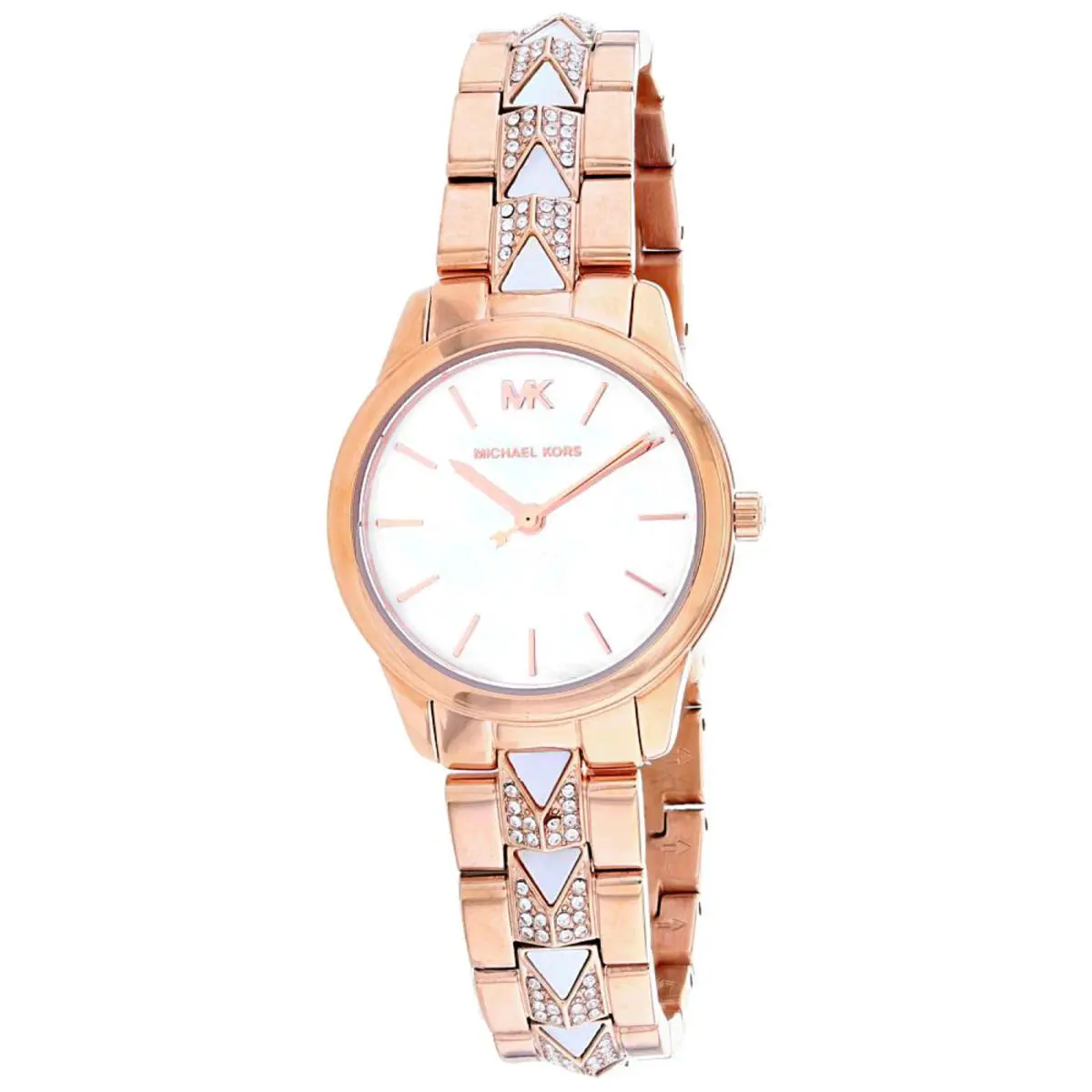 Michael Kors Women`s MK6674 Runway Mercer Rose Gold Stainless Steel Watch - Dial: Mother of Pearl, Band: Rose Gold, Bezel: Rose Gold