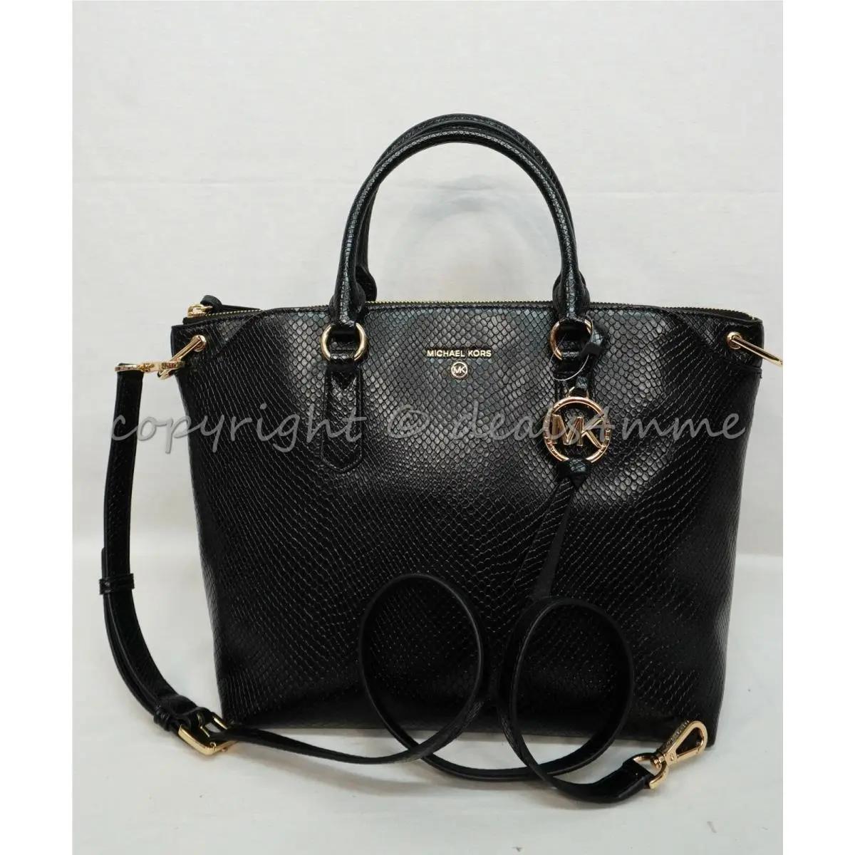 30F0G1ES3E Elson Vegan Leather Satchel/shoulder Bag Black by Michael Kors