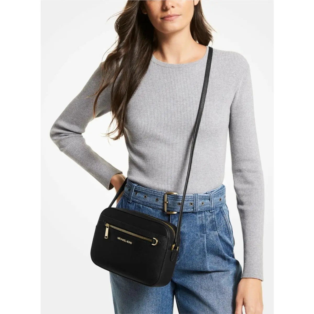 Michael Kors 35S1GTTC7L Jet Set Large Saffiano Leather Crossbody Bag in Black
