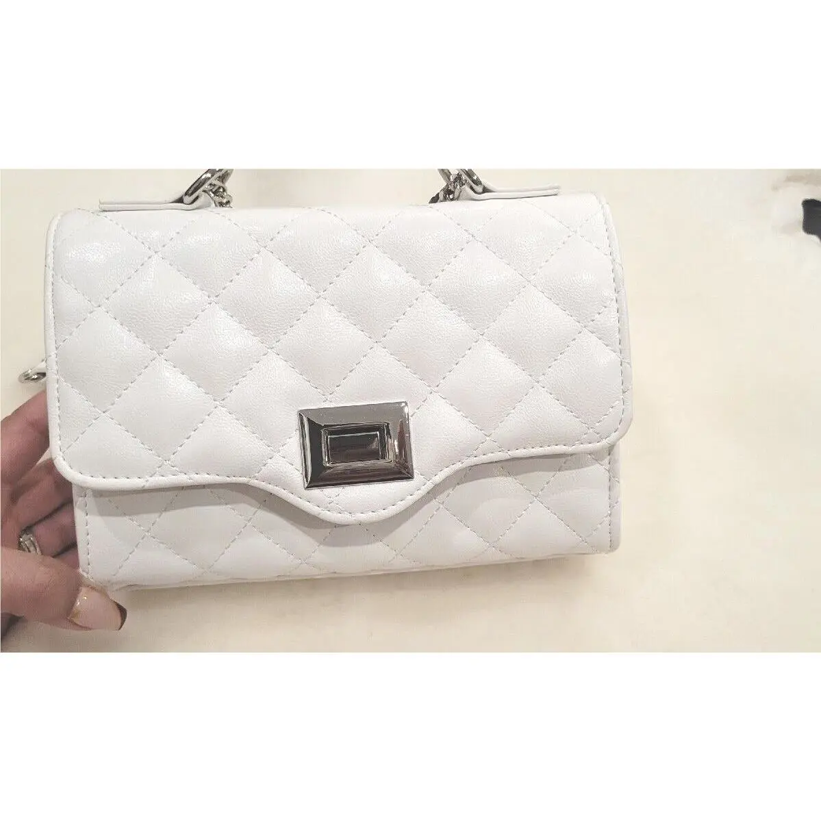 Steve Madden Bdayla Crossbody Quilting Hand Bag White Chainlink Accents