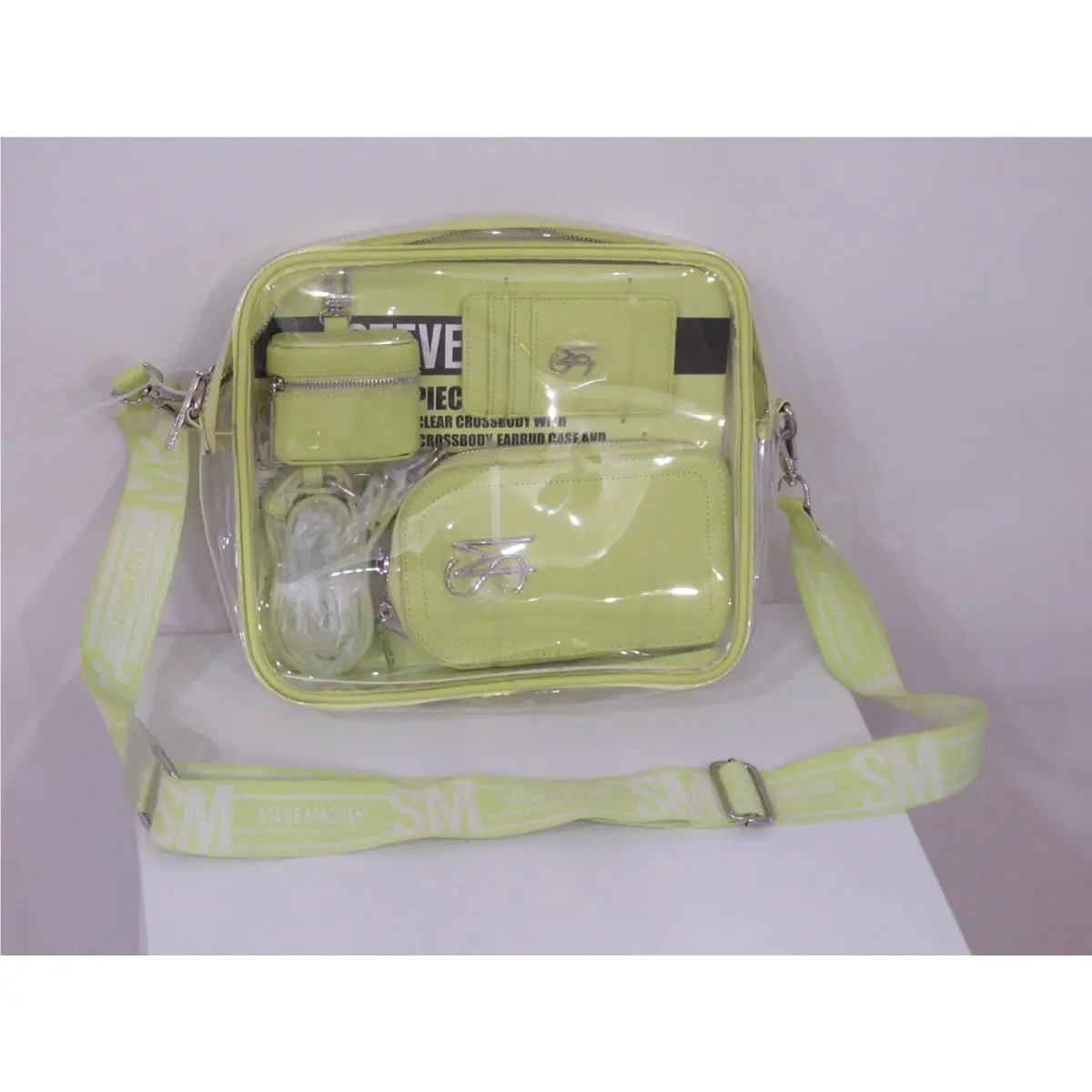 Steve Madden 4 Pc. Set Clear Cyber Lime Crossbody + Phone Bag + Earbud Case