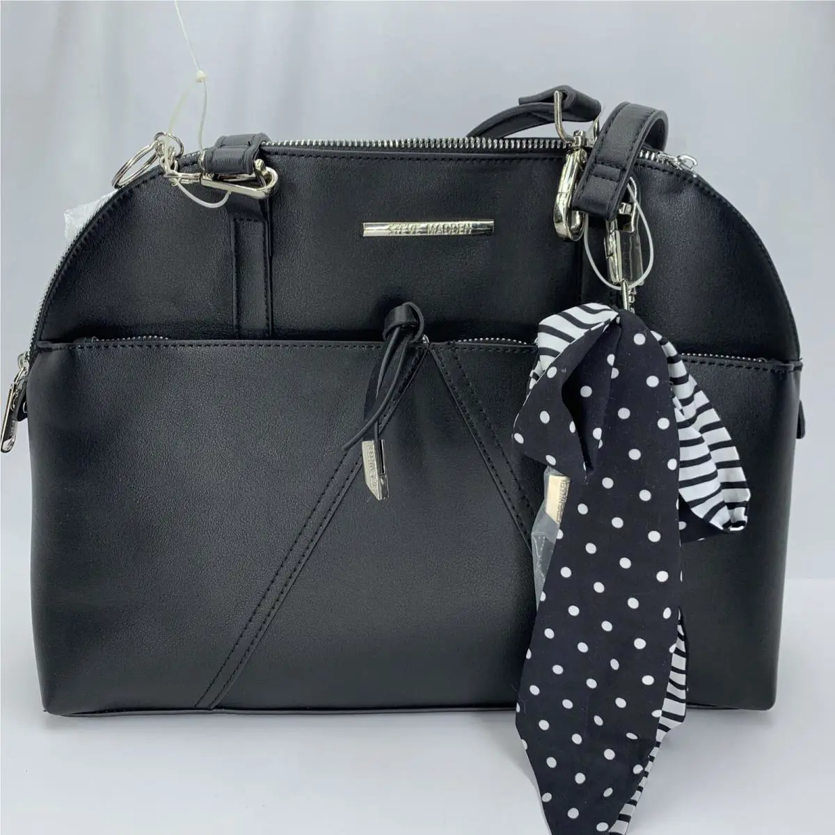 Steve Madden Black Bmilton Large Tote Bag Purse w/ Keychain Wallet Scarf