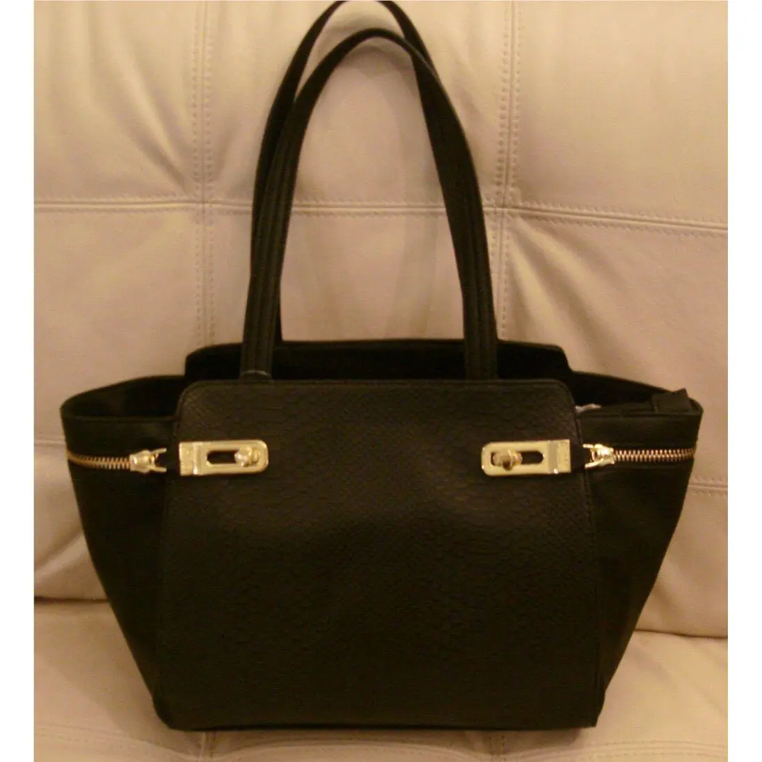 Steve Madden Black Leather Alligator Purse Tote Shoulder Bag Gold Hardware