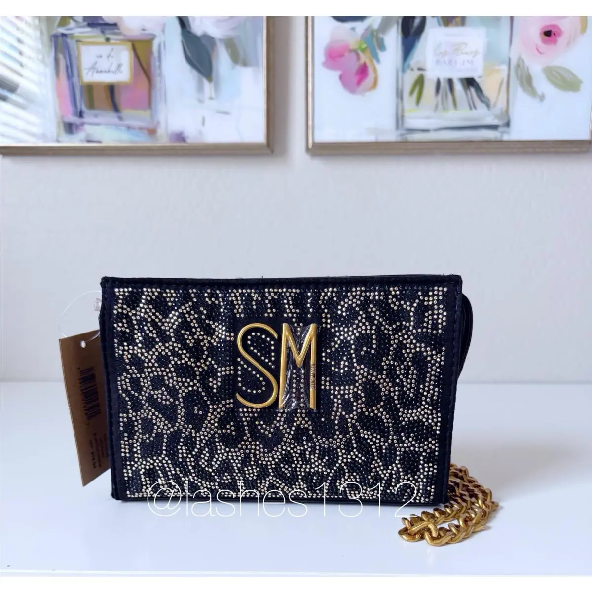 Steve Madden Bag Bjayda Crossbody Clutch - Black Leopard Rhinestone