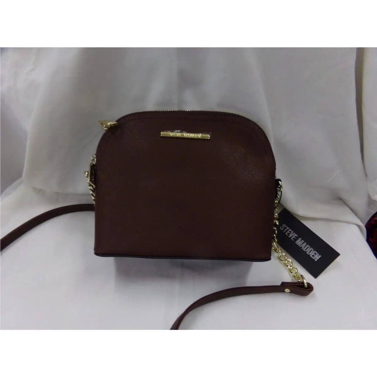 Chocolate Brown Bmarilyn Crossbody Purse Leather + Chain Strap by Steve Madden