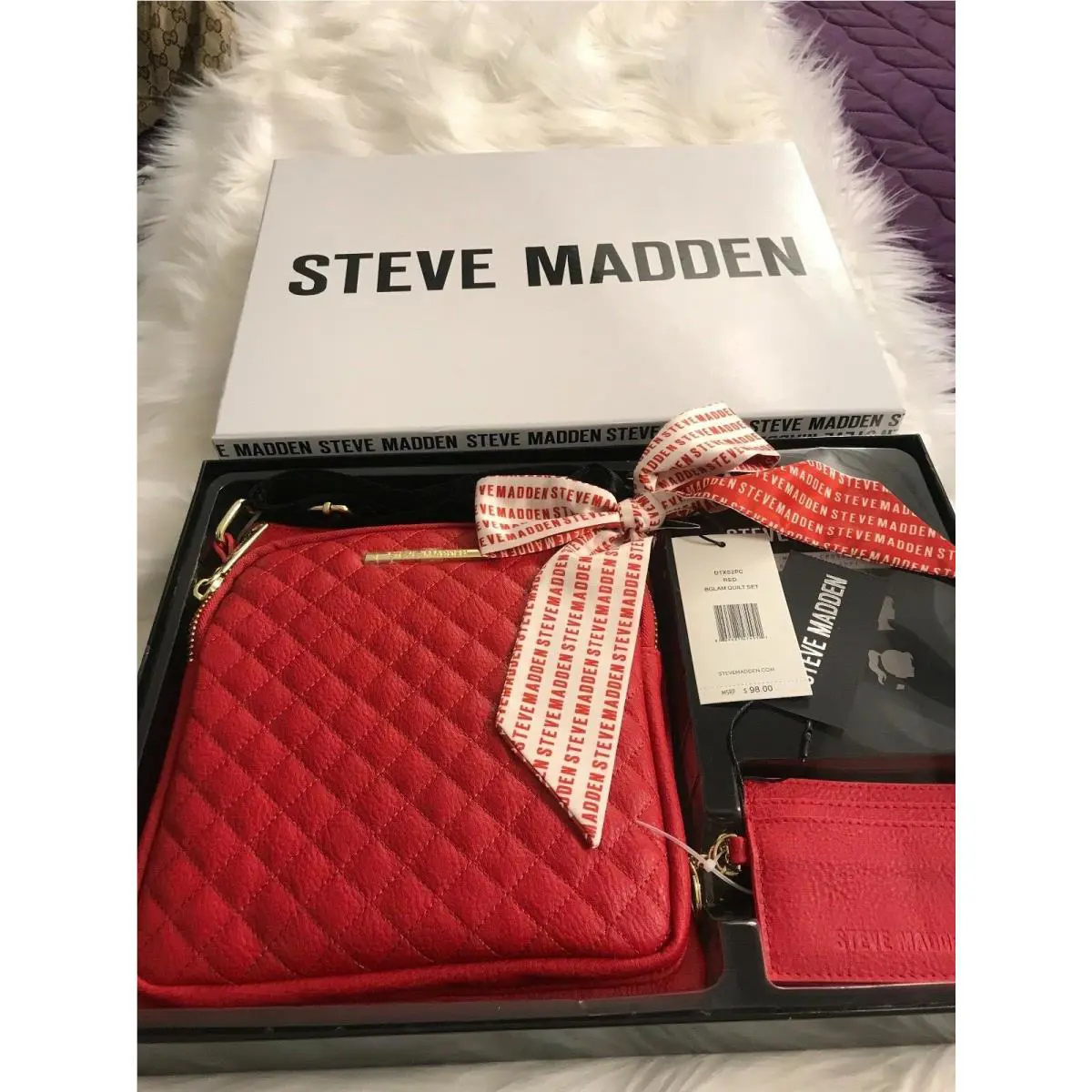 Steve Madden B Glam Quilt Handbag ID Holder Gift Set Red Great Gift