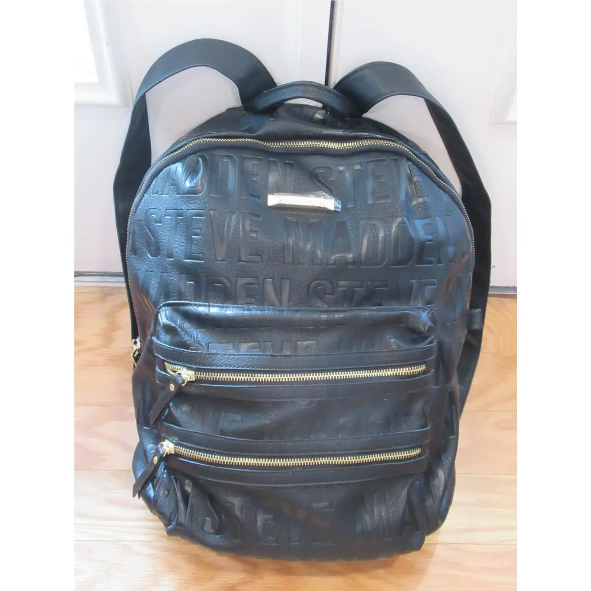 Steve Madden Bprep Embossed Logo Womens Backpack Bag Black