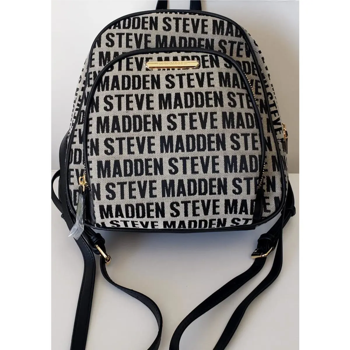 Steve Maddden Babott Backpack Dome Geometric Jacquard Black Gray Fashion Bag