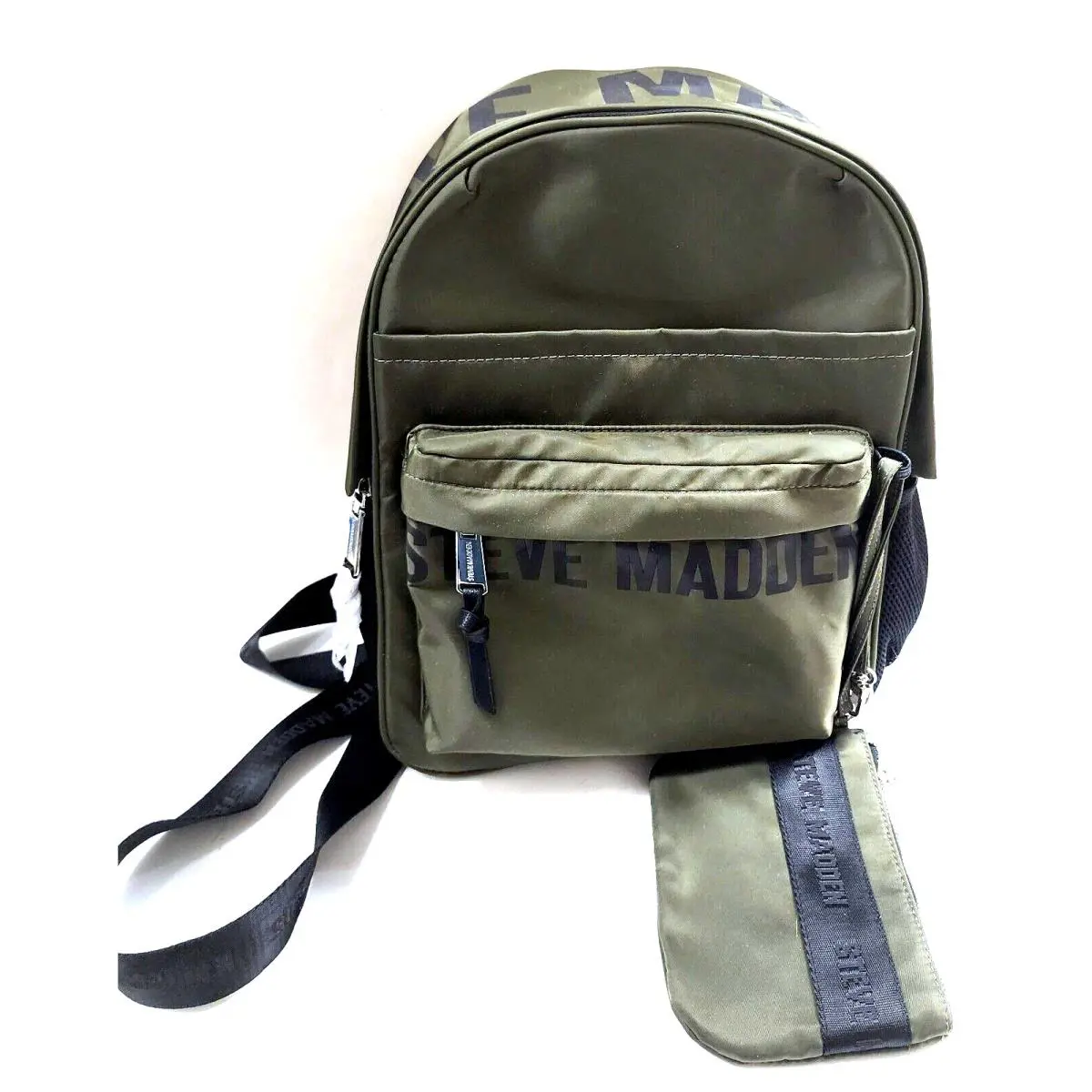 Steve Madden Olive Green Black Accent Nylon Mini Pouch Backpack Bag Purse