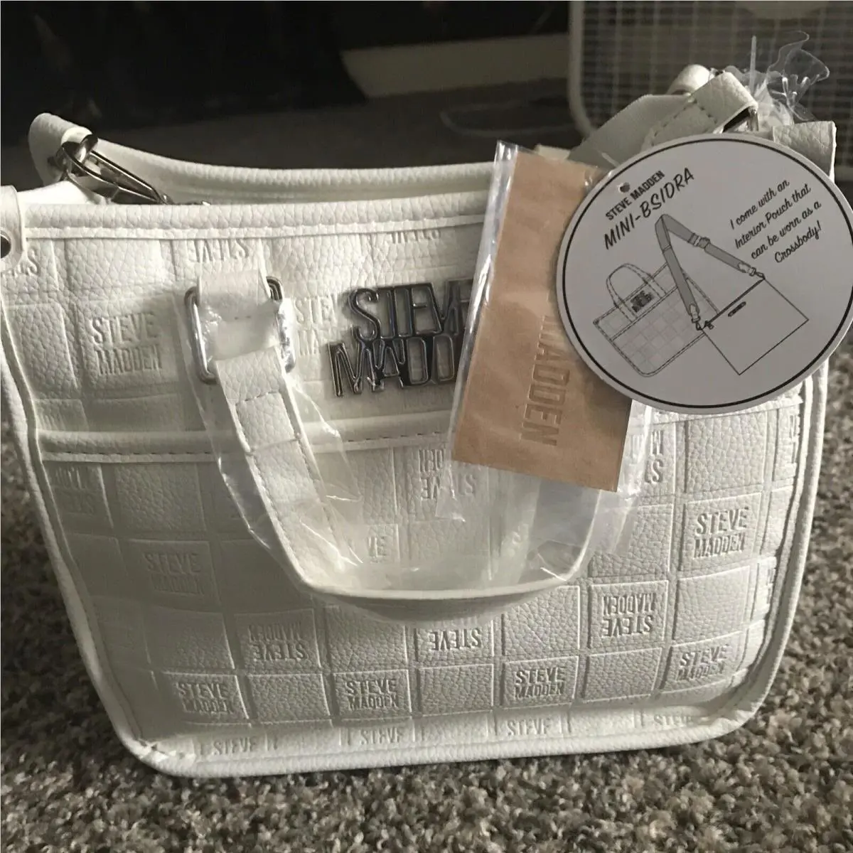 Steve Madden Mini-bsidra White Signature Handbag Tote